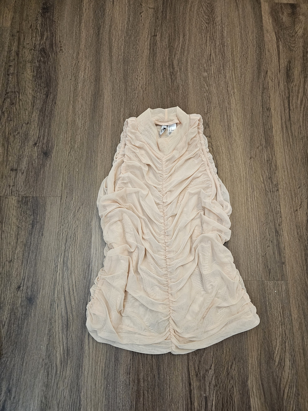 Divided Ruched Sheer Tank Top - Peach